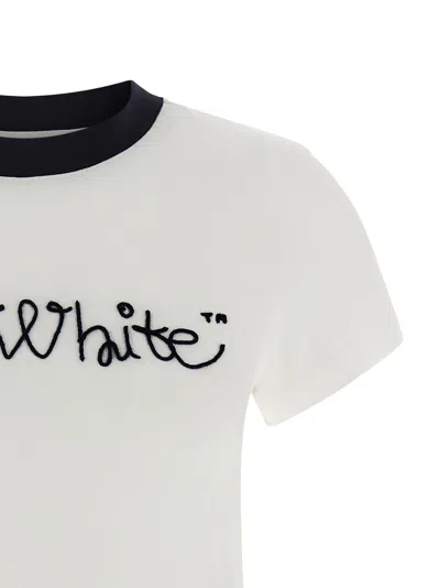 Off-white T-shirt With Embroidered Logo In White