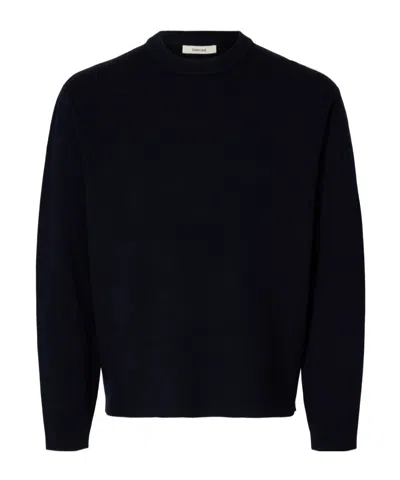 Selected Crew Neck Long-sleeved Sweater In Black