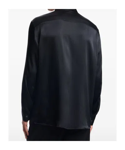 Emporio Armani Long Sleeve Satin Shirt With Spread Collar In Black