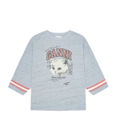 Ganni Graphic Print Top Striped Detail In Blue