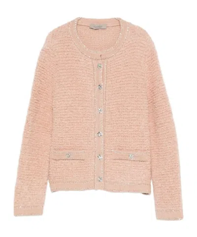 D Exterior Knitted Cardigan With Decorative Buttons In Pink