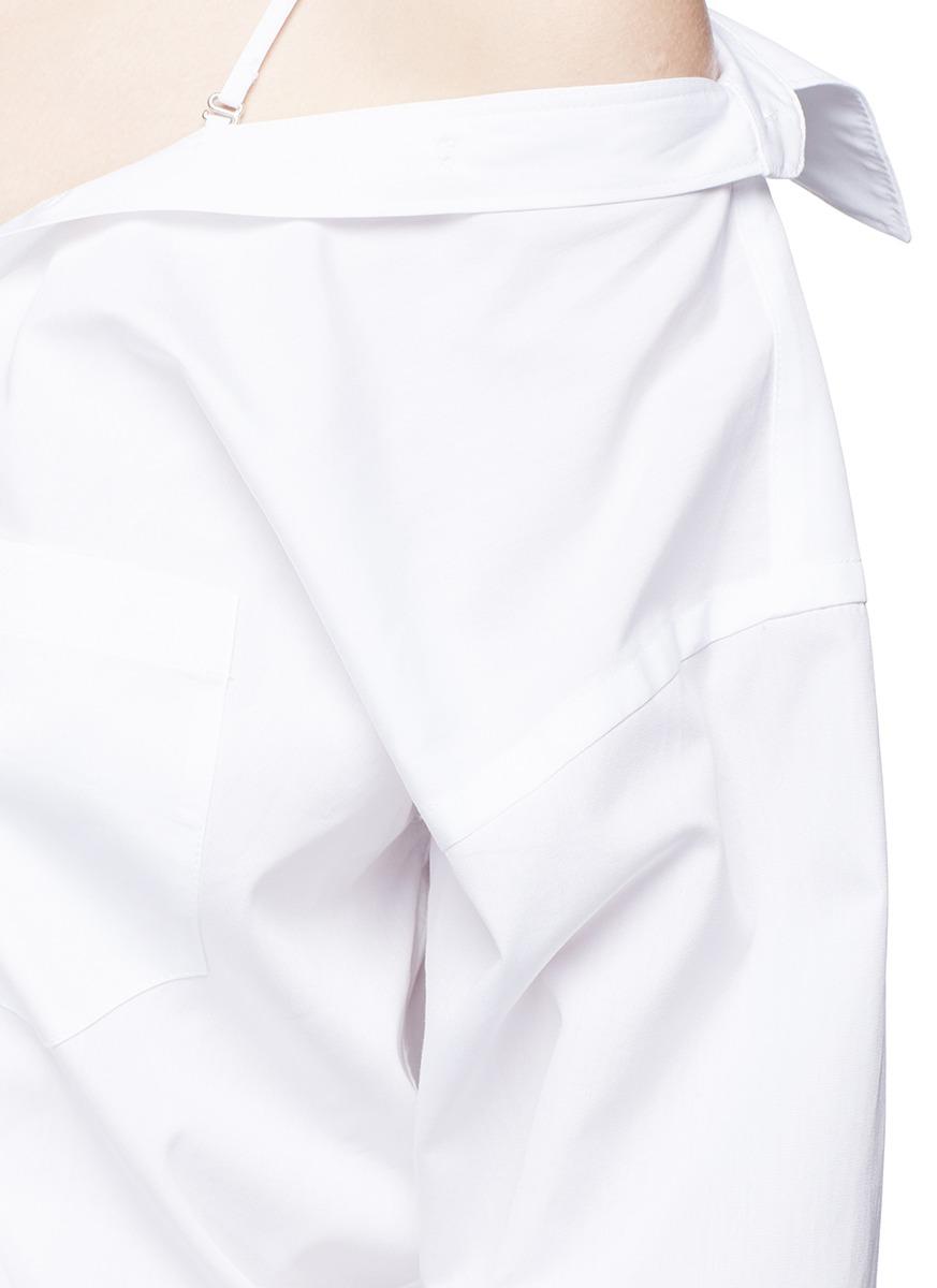 Theory Tamalee Off-the-shoulder Cotton-poplin Shirt In White | ModeSens