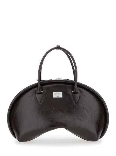 Acne Studios Women Black Handbag With Two Top Handles And Logo Plaque On The Front In Leather Woman In Brown