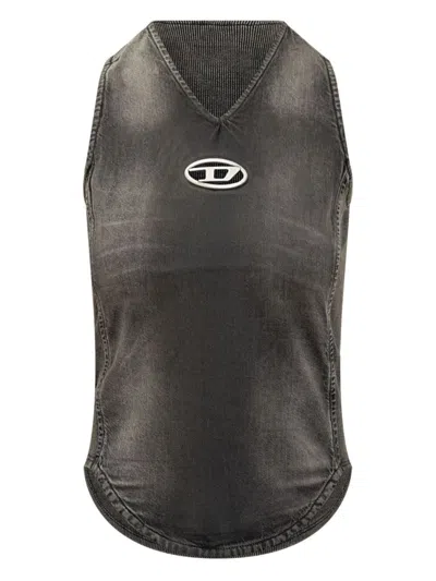 Diesel Denim Top With A Used Effect In Gray