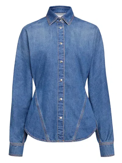 Alaïa Alaia Rounded Blue Denim Shirt Women In Blue