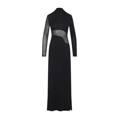 Alaïa Sheer Bodice High-neck Dress In Black