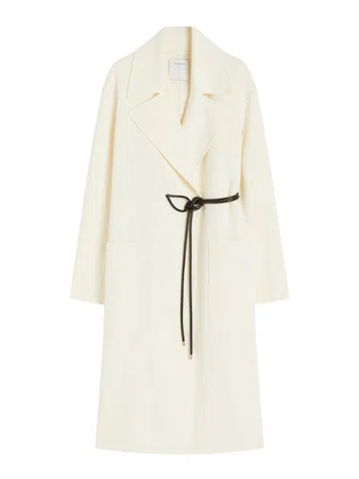 Sportmax Asymmetrical Wrap-style Long Coat In Soft Double Wool In White
