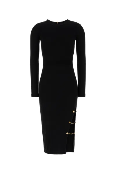 Elisabetta Franchi Midi Dress With Side Slit And Buttons In Black