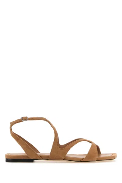 Jimmy Choo Ayla Flat Suede Leather Sandals In Brown