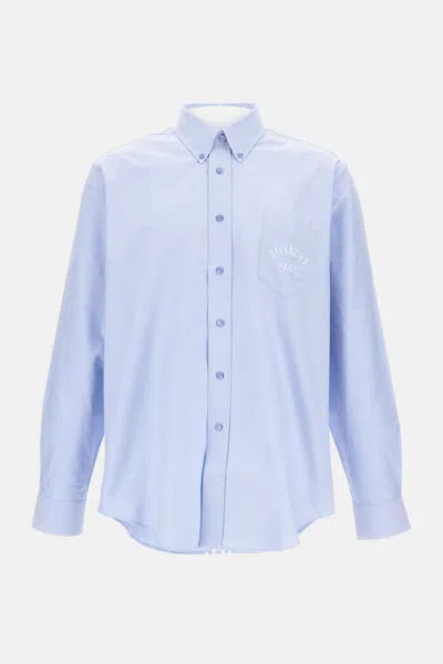 Givenchy Button-down Shirt With Pointed Collar And Embroidered Detail In Blue