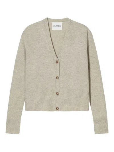 Closed Wool V-necked Cardigan In Gray