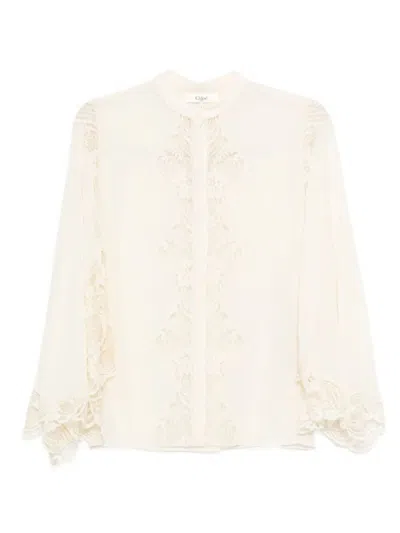 Chloé Fluid Blouse In Silk Georgette And Lace Clothing In Neutral