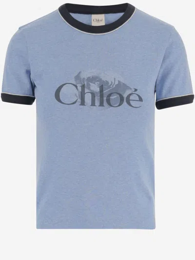 Chloé Chloè Logo Cotton T Shirt In Blue