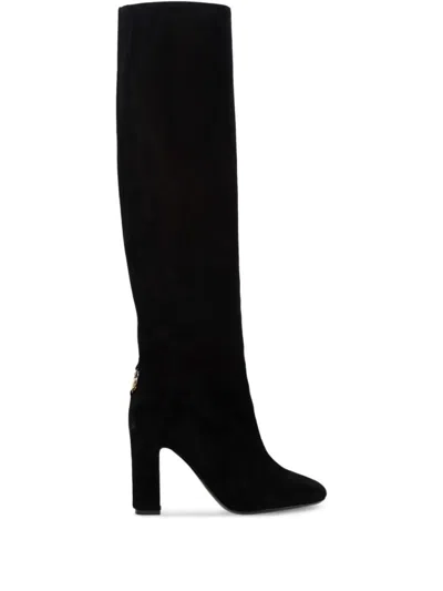 Dolce & Gabbana Chain Detail Suede Knee-high Boots In Black