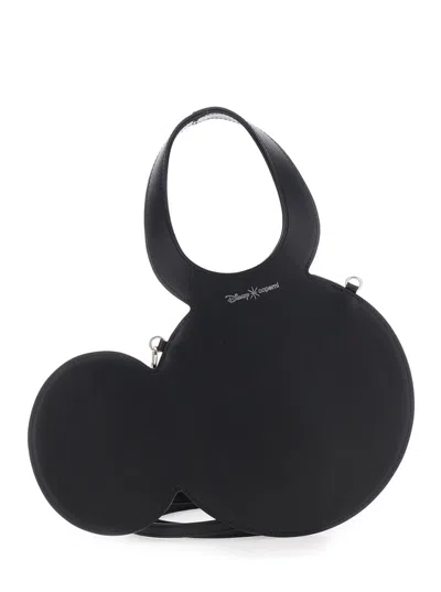 Coperni Mickey Black Handbag With Cut-out Handle And Logo Lettering On The Front In Leather