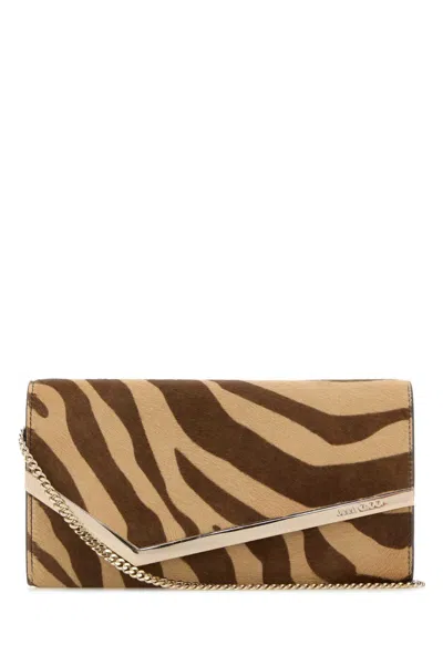 Jimmy Choo Zebra Pattern Envelope Clutch With Chain Strap In Brown