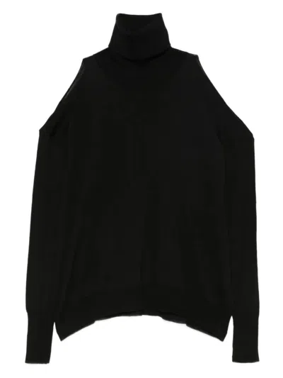 Roberto Collina Cut-out Oversized Turtleneck Sweater Clothing In Black
