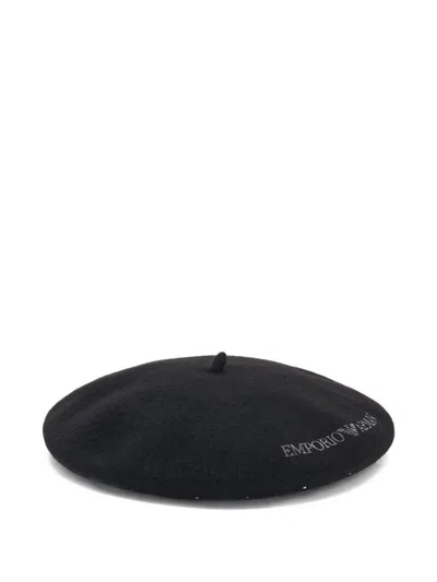 Emporio Armani Round Wool Hat Embellished Design In Gold