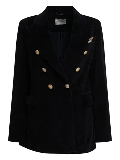 Circolo 1901 Double-breasted Velvet Jacket Featuring Pockets In Black