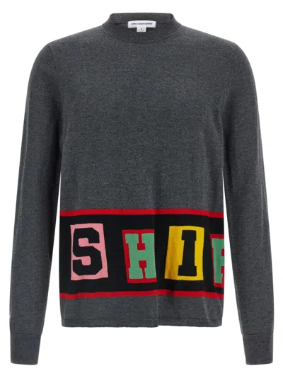 Comme Des Garçons Bold Intarsia Knit Sweater With Cuffed Sleeves In Gray