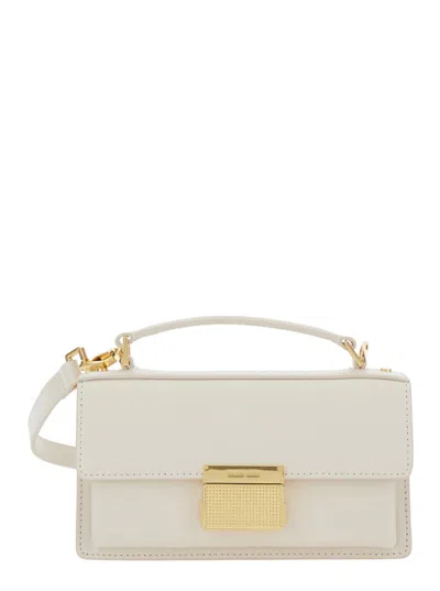 Golden Goose Deluxe Brand Structured Handbag With Gold-tone Clasp And Detachable Strap In White