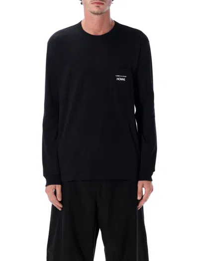 Comme Des Garçons Men Black Long Sleeves Logo T-shirt, Xl Luxury T-shirts For Men Darveys In Black