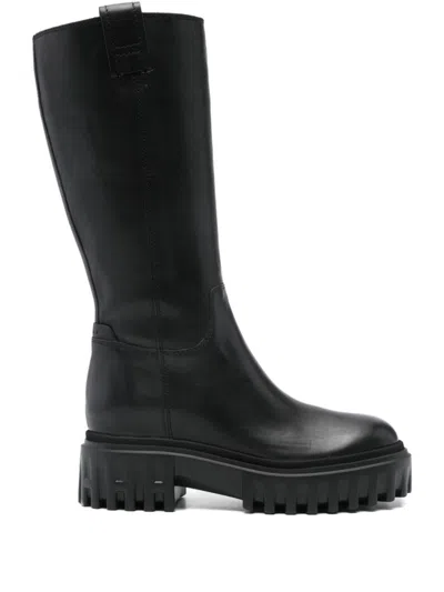 Hogan Knee-high Boots With Chunky Sole And Pull Tab In Black