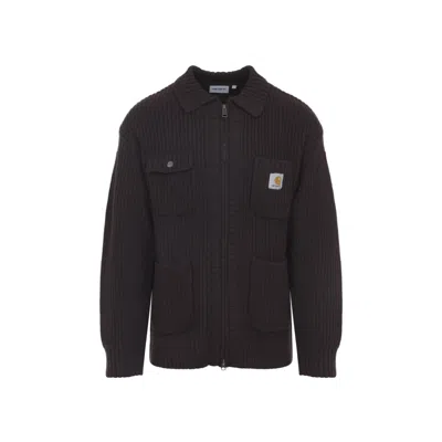 Carhartt Ip Mens Chore Logo-patch Knitted Wool-blend Cardigan Palisander In Brown