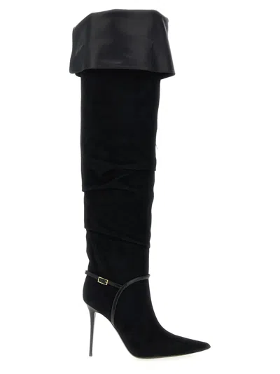 Giuseppe Zanotti Secret High Boot 105 High Heels Boots In Black Suede And Leather In Black