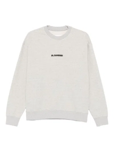 Jil Sander Grey Logo-embroidered Cotton Sweatshirt In Gray