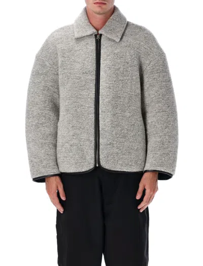 Jw Anderson Mens Light Grey Melange Contrast-trim Relaxed-fit Knitted Wool-blend Jacket In Gray