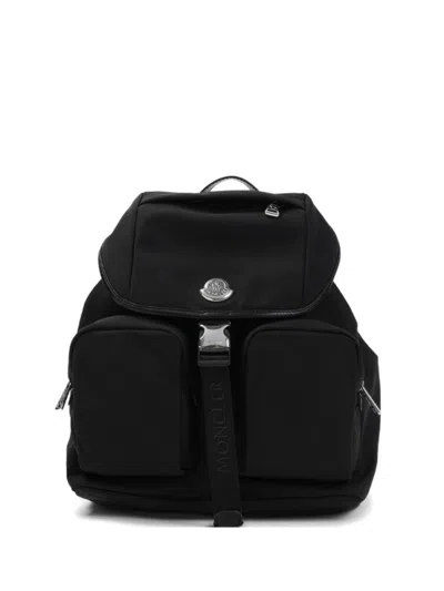 Moncler Versatile Polyester Backpack Adjustable Straps In Black