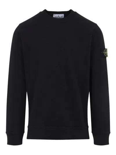Stone Island Cotton Sweatshirt With Removable Logo Patch In Black
