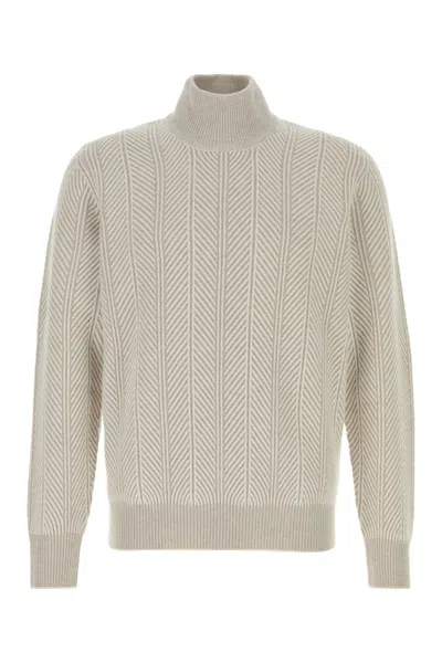 Brunello Cucinelli Light Grey Textured Sweater In Neutral