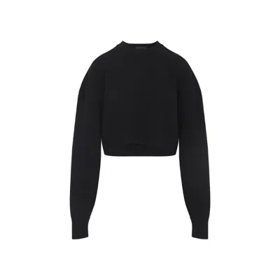 Tom Ford Sculptural Double Face Virgin Wool Blend Crop Sweater In Black