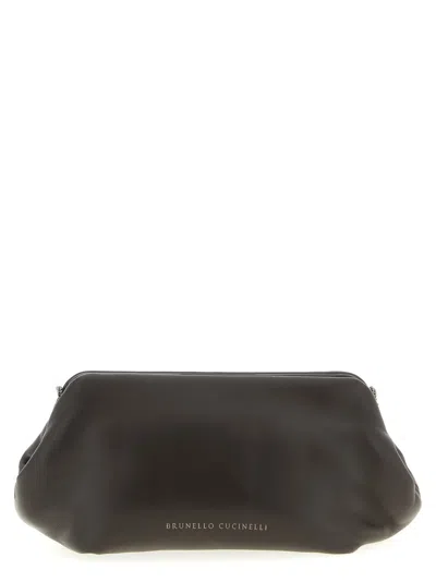 Brunello Cucinelli Chain Strap Shoulder Bag With Soft Texture In Gray