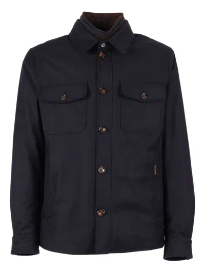 Moorer Wool Blend Jacket Flap Pockets In Blue