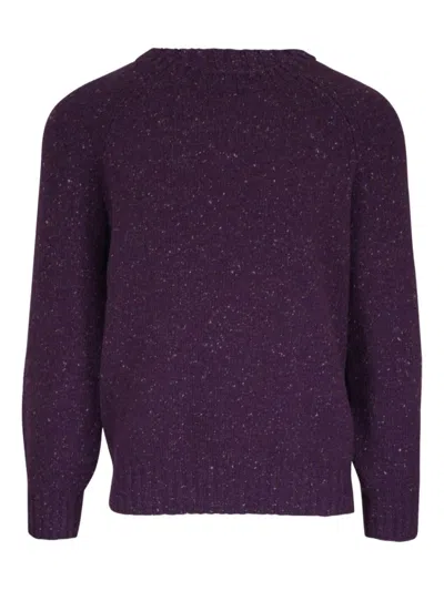 Brunello Cucinelli Crewneck Sweater With Raglan Sleeves And Speckled Pattern In Purple