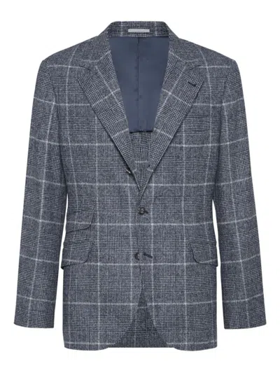 Brunello Cucinelli Notch Lapel Wool Jacket In Blue