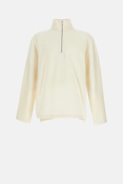 Rier High-neck Zip-up Wool Sweatshirt In White