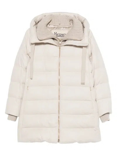 Herno Hooded Long Quilted Jacket And Pockets In White