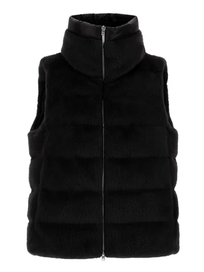 Herno Vest In Lady Alternative Fur And Nylon Ultralight In Black