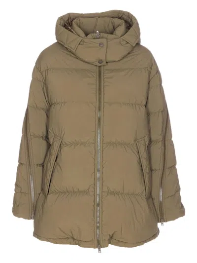 Herno Green Padded Down Jacket Frontal Zip Closure In Brown