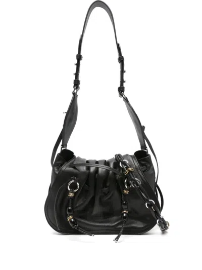 Isabel Marant Bolton Embellished Tasseled Textured-leather Shoulder Bag In Black