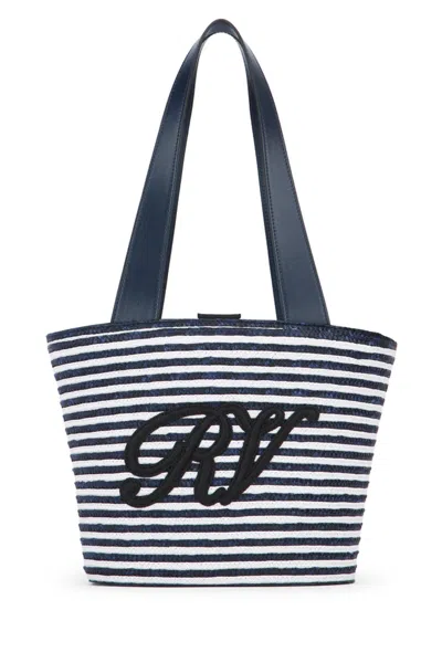 Roger Vivier Small Striped Tote Bag With Dual Handles In Blue