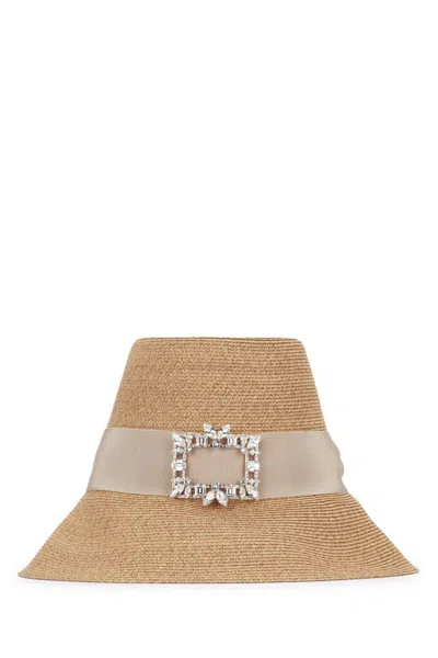 Roger Vivier Brown Broche Embellished Bucket Hat In Gold