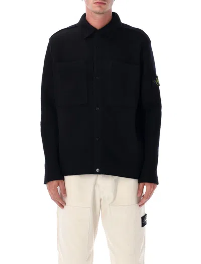 Stone Island Textured Knit Sweater With Button-up Front In Black