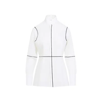 Mm6 Maison Margiela Stand-up Collar Off-white Cotton Shirt With Geometric Stripes