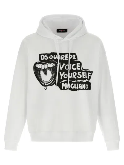 Dsquared2 D2 X Magliano White Hoodie With Drawstring Hood With Maxi Print On The Front In Cotton Man In White