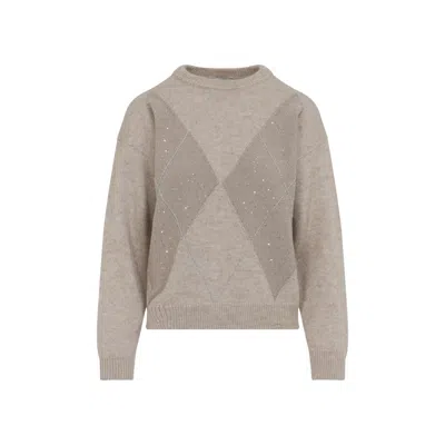Peserico Cashmere Lurex-embellished Sweater With Diamond Pattern In Gray